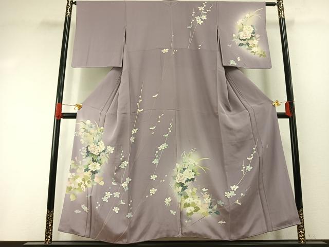 長閑やかさ屋御召しもの●友禅絵描き 岡部修治 短い訪問着 被子植物文 暈し染め 正絹 珠玉 AABI1320fy