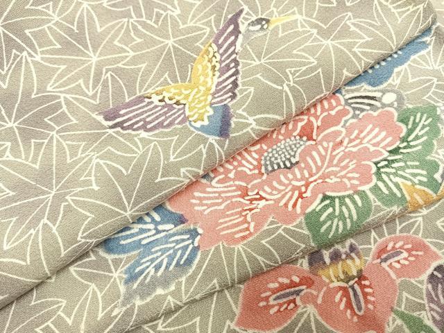平和屋着物●上質な小紋　型染め　花鳥文　暈し染め　正絹　逸品　AABI1348fy｜平和屋