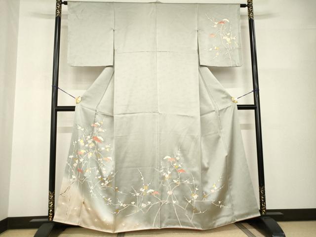 平和屋着物●訪問着 友禅 駒刺繍 枝花文 暈し染め 金彩 正絹 逸品 AABI2411ck|平和屋