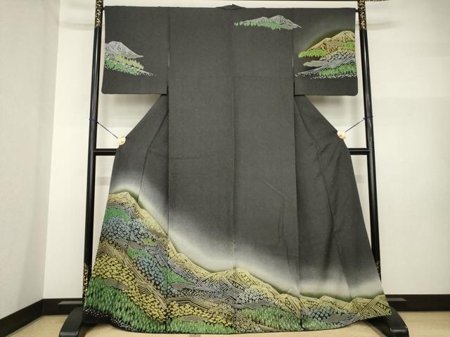 長閑やかさ屋御召しもの●短い訪問着 絞り 遠山文 金通し地 やまと誂製 正絹 珠玉 AABI2462ck