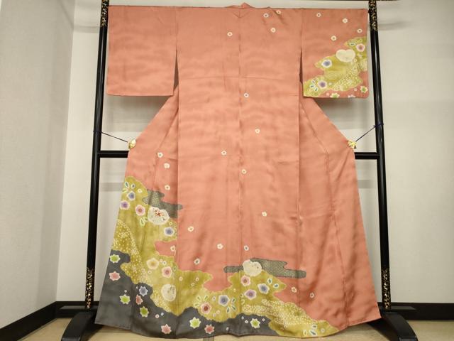 平和屋着物●訪問着　絞り　刺繍　鴛鴦吉祥花文　金彩　正絹　逸品　AABI2469ck｜平和屋
