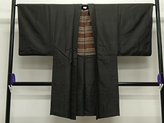 平和屋着物&infin;男性　長羽織　色無地　暗黒色　正絹　逸品　CABE5110ua｜平和屋