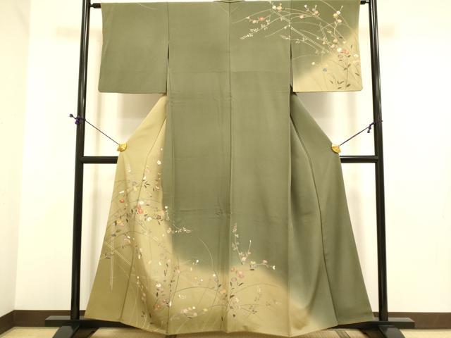 長閑やかさ屋御召しもの●短い訪問着 被子植物文 暈し染め 正絹 珠玉 DABE9641du