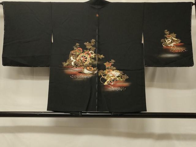 平和屋着物#羽織 刺繍 源氏車絵巻花文 黒地 金彩 正絹 逸品 未使用 CABF9086in|平和屋