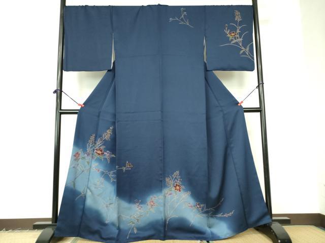 長閑やかさ屋御召しもの●短い訪問着 刺しゅう 被子植物 暈し染め 金彩 正絹 珠玉 DABF3189op