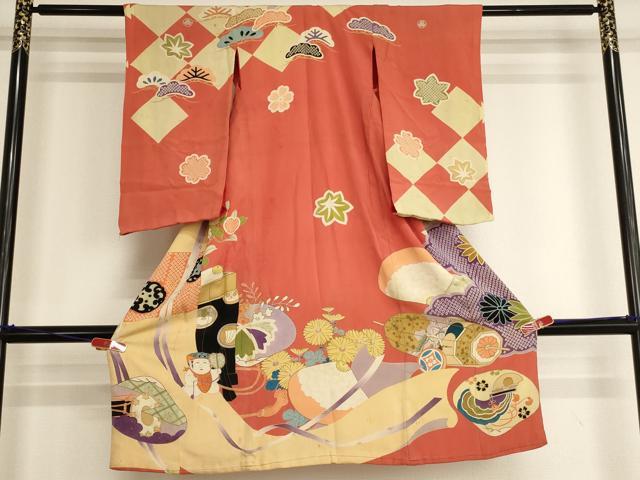 長閑やかさ屋御召しもの[]アンティーク 大正人情本 お宮参り お嬢さん 祝着 産着 初着 のしめ 駒刺しゅう 御坊さん 貝合せ花文 珠玉 AABI2729ja