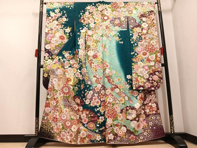 平和屋着物●豪華振袖　刺繍　吉祥花文　暈し染め　金彩　正絹　逸品　AABI4932ph｜平和屋