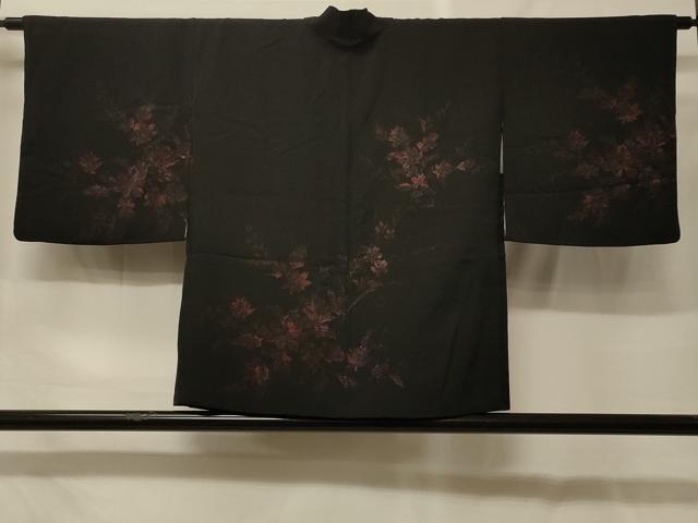 平和屋着物＃羽織　寿光織　草花文　黒地　正絹　逸品　CABF9050in｜平和屋