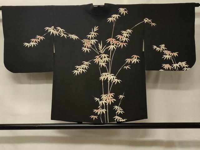 平和屋着物＃羽織　笹竹文　黒地　金彩　正絹　逸品　CABF9090in｜平和屋
