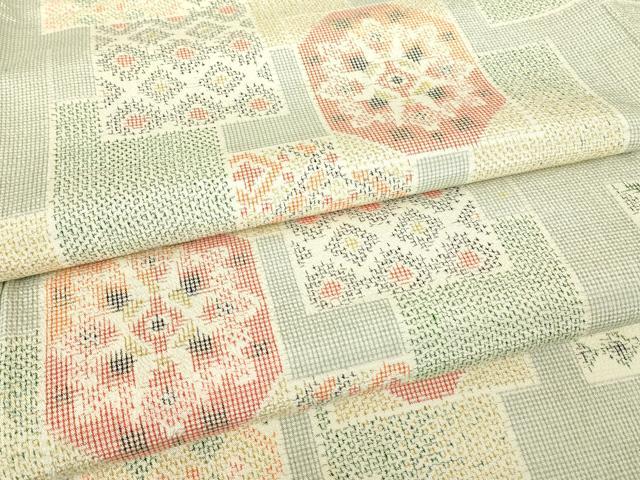 長閑やかさ屋御召しもの▽本塩沢 単衣 正倉院花文 正絹 珠玉 DABE4645az