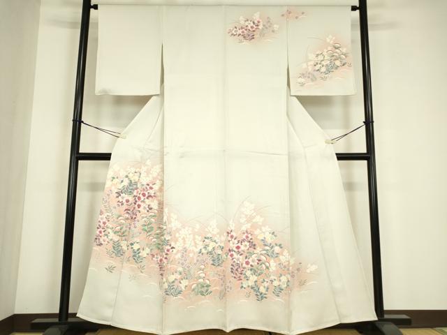 平和屋着物▽訪問着　単衣　草花文　暈し染め　三越扱い　正絹　逸品　DABE4646az｜平和屋