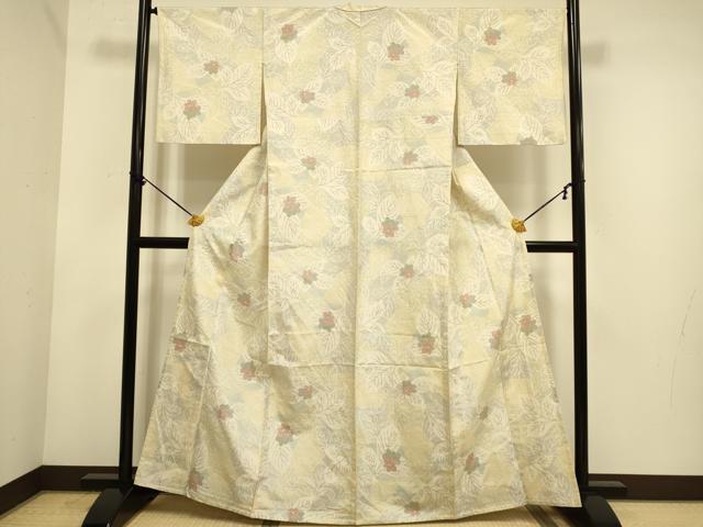 平和屋着物▽上質な紬 単衣 草花文 正絹 逸品 DABE9901du|平和屋