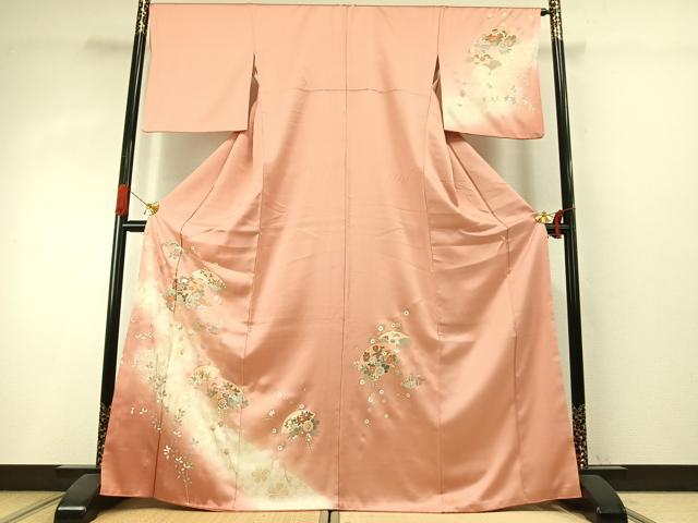 平和屋着物●訪問着　扇面花文　暈し染め　金銀彩　正絹　逸品　AABI1671fy｜平和屋