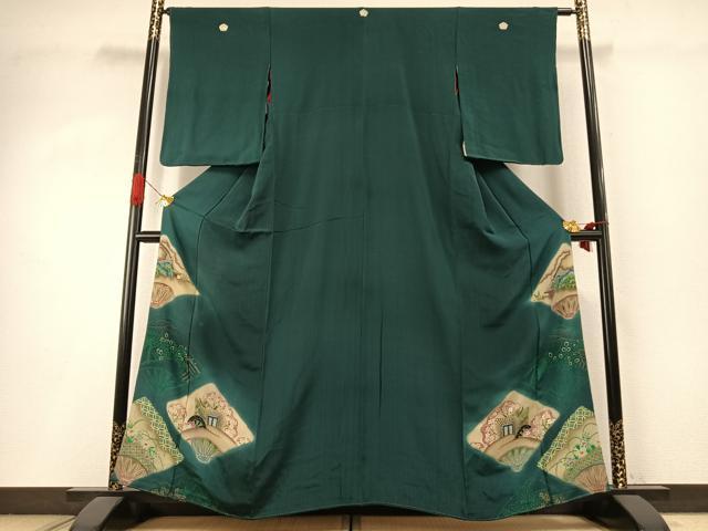 平和屋着物●アンティーク　大正ロマン　色留袖　刺繍　御所車花文　暈し染め　金糸　両褄　江戸褄　正絹　逸品　AABI1702fy｜平和屋