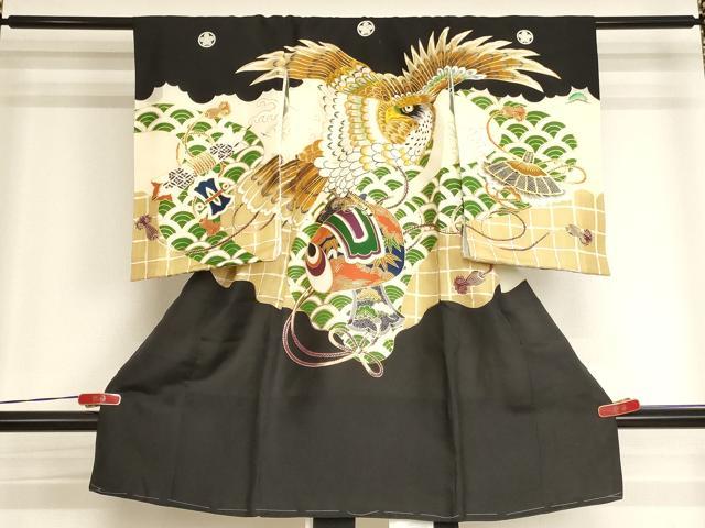 平和屋着物[]お宮参り　男の子　祝着　産着　初着　のしめ　刺繍　鷹　打ち出の小槌　金糸　金彩　逸品　AABI2715ja｜平和屋
