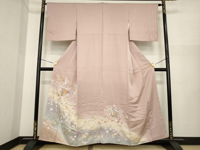 平和屋着物●色留訪問着 駒刺繍 飾花宝尽くし 暈し染め 金彩 正絹 逸品 AABI5343ck|平和屋
