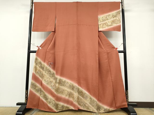 平和屋着物●訪問着 刺繍 松皮菱草花文 暈し染め 金彩 正絹 逸品 CABG5342ut|平和屋