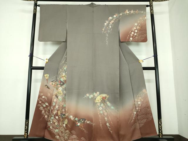 平和屋着物●訪問着　扇面花文　暈し染め　金彩　正絹　逸品　DABE5427ps｜平和屋