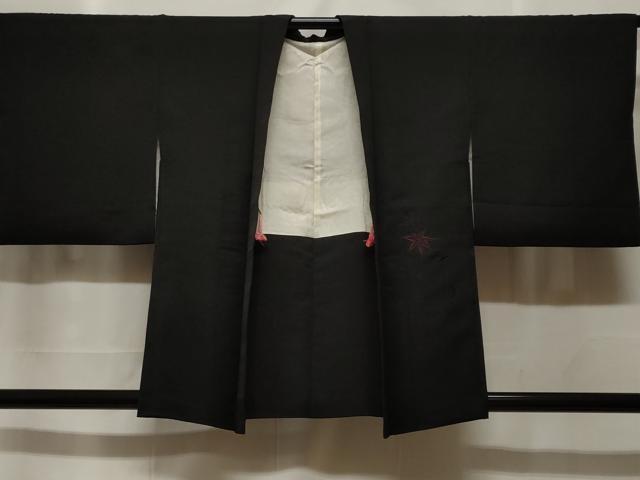 長閑やかさ屋御召しもの＃羽織 総刺しゅう 楓花文 黒地 正絹 珠玉 CABF3957電子ボルト