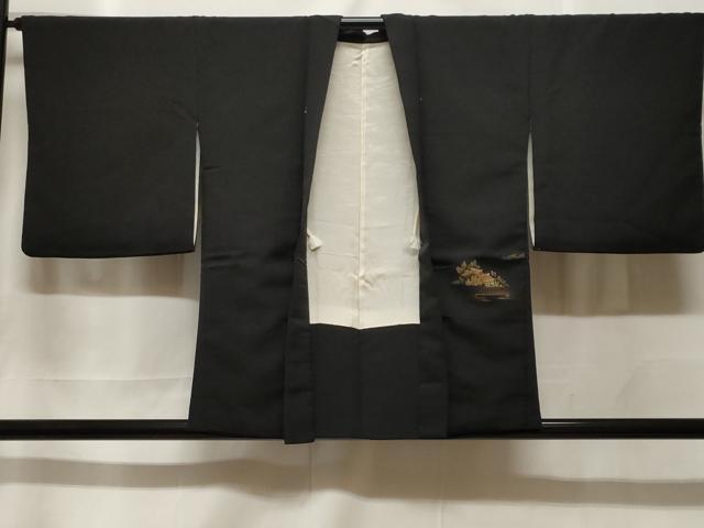 長閑やかさ屋御召しもの＃羽織 寿光織 人となり見晴らし文 暈し染め 黒地 金糸 正絹 珠玉 CABF3960電子ボルト