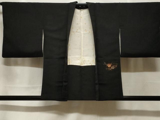 長閑やかさ屋御召しもの＃羽織 寿光織 枝花文 暈し染め 黒地 現ナマ糸 正絹 珠玉 CABF3981電子ボルト