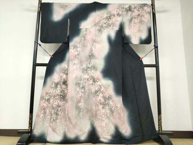 長閑やかさ屋御召しもの●短い訪問着 枝垂れ花文 暈し染め 金彩 正絹 珠玉 DABD9145ud