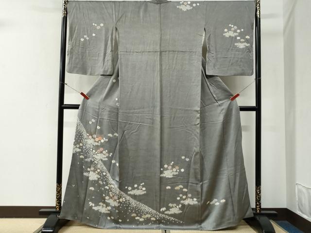 平和屋着物●訪問着　絞り　刺繍　笹梅文　金彩　正絹　逸品　CABG0654yc｜平和屋