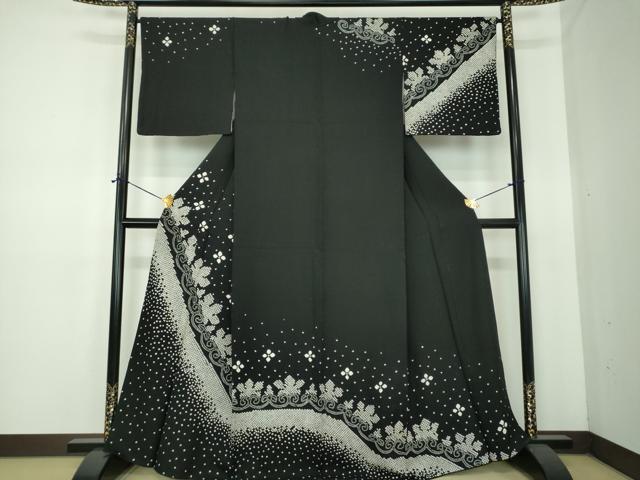 平和屋着物●訪問着　総絞り　舞花文　黒地　正絹　逸品　DABE5648ps｜平和屋