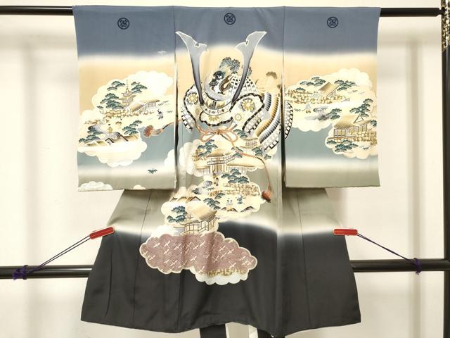 平和屋着物[]お宮参り　男の子　祝着　産着　初着　のしめ　龍　兜　人物風景文　暈し染め　金銀彩　逸品　DABE7117ma｜平和屋 17,082円