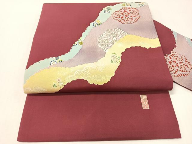 長閑やかさ屋御召しもの●日本の首都友禅絵書き 田中種水 塩瀬 九寸名古屋帯 道長吉祥花鳥文 金彩 正絹 珠玉 CABG7893vp