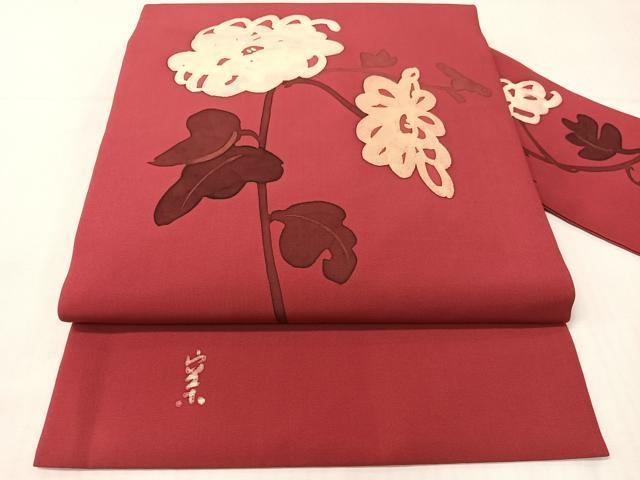 平和屋着物●日展染色作家　高久空木　ろうけつ染　塩瀬　九寸名古屋帯　草花文　正絹　逸品　CABH4550vp｜平和屋