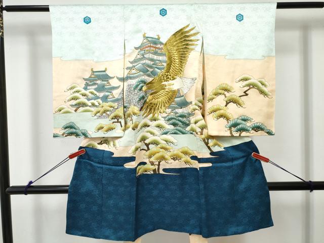 平和屋着物[]お宮参り　男の子　祝着　産着　初着　のしめ　刺繍　鷹　鷲　風景松文　逸品　DABE7385ma｜平和屋