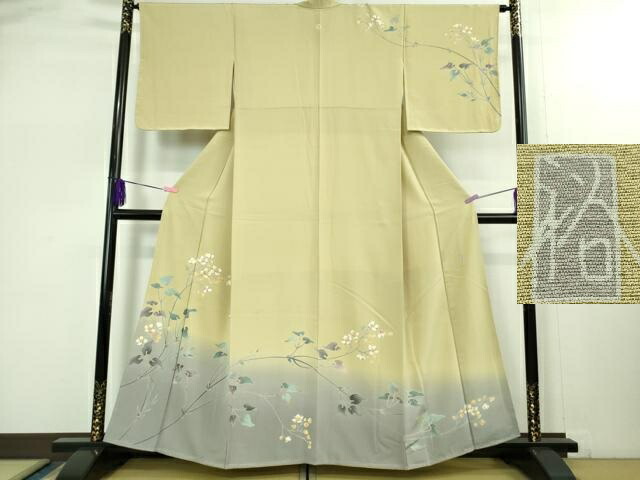 長閑やかさ屋御召しもの●御前上等 本加賀友禅絵書き 窪田祐兆 短い訪問着 枝花文 蒸栗色地 暈し染め 珠玉 未当て嵌める DZAB6559kh6