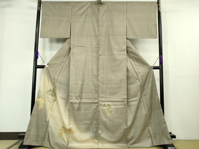 長閑やかさ屋御召しもの●飛び切り バーラット・アッサム 野蚕糸 手織 ムガシルク 短い訪問着 刺しゅう 雪輪 兎花文 暈し染め 生壁色地 現ナマ糸 珠玉 DZAB6371kh6