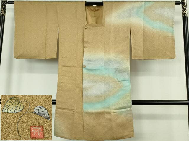 長閑やかさ屋御召しもの∞飛び切り 久保田一竹 幻の辻が花 道行厚地の外套 ロング丈 被子植物地紋 洋芥子色地 暈し染め 金通し地 珠玉 未当て嵌める DZAB6373kh6