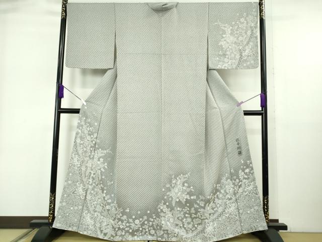 長閑やかさ屋御召しもの●飛び切り 天目織 短い訪問着 御召しもの地 絵描き 銀華翔 三重織 更紗花文 珠玉 未当て嵌める DZAB6512kh6