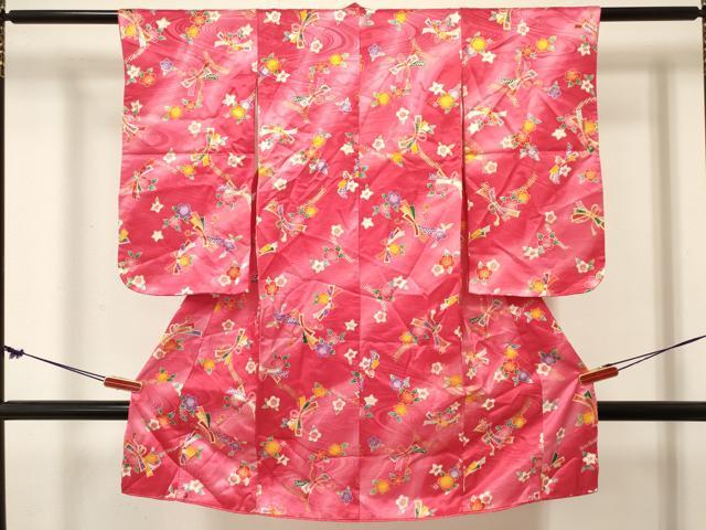 長閑やかさ屋御召しもの[]七五三 お嬢さん ３歳 祝着 参身 風呂敷き包み熨斗花文 暈し染め 金彩 DABE7188ma