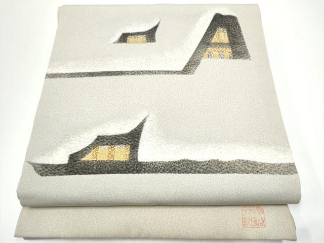 長閑やかさ屋御召しもの●日本の首都友禅 熊谷好博子 塩瀬 九寸開き名古屋帯 幾何学学文様 西武百貨店取りまわし 正絹 珠玉 CABG6210hy