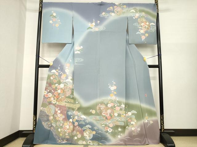 平和屋着物●訪問着　友禅　作家物　春峰　雪輪重ね花文　暈し染め　正絹　逸品　AABI6932ck｜平和屋
