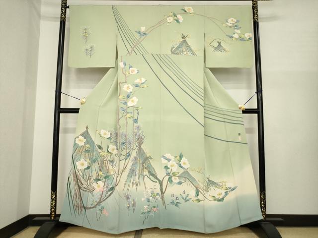 長閑やかさ屋御召しもの●発祥地加賀友禅絵描き 杉浦伸  短い訪問着 見晴らし花文 暈し染め 正絹 珠玉 AABI6945ck