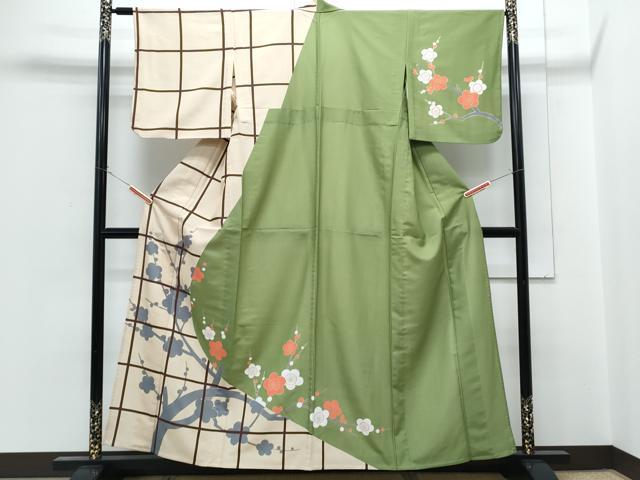長閑やかさ屋御召しもの▽短い訪問着 単衣 枝梅文 金彩 洗える御召しもの CABG2609th