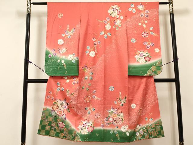 長閑やかさ屋御召しもの[]七五三 お嬢さん ７歳 祝着 四つ身 駒刺しゅう 花蝶丸文 暈し染め 金彩 珠玉 DABE7186ma