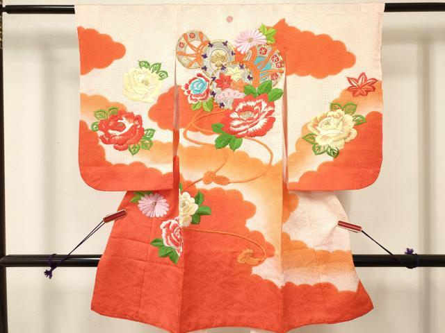 長閑やかさ屋御召しもの[]七五三 お嬢さん ３歳 祝着 参身 駒刺しゅう 絞り 鼓花文 暈し染め 現ナマ彩 珠玉 DABE7191ma