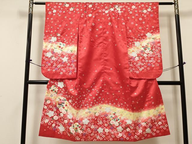 長閑やかさ屋御召しもの[]七五三 お嬢さん ７歳 祝着 四つ身 鈴花文 暈し染め DABE7173ma