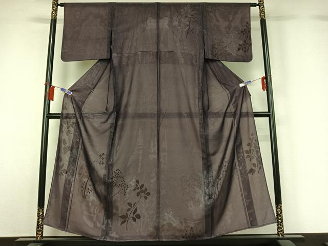 平和屋着物▽訪問着　無双　紗袷　紗&times;絽　枝花文　銀彩　正絹　逸品　AABH5643jh｜平和屋