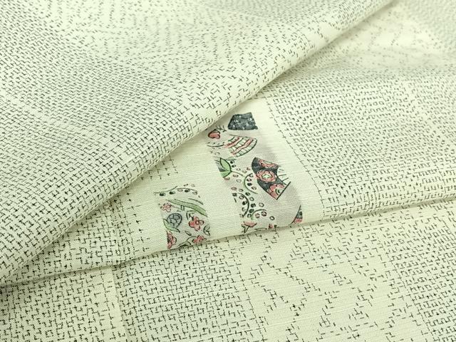 平和屋着物▽上質な紬　単衣　短冊花文　正絹　逸品　AABI2105jh｜平和屋