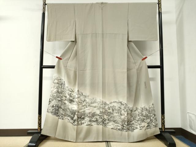 長閑やかさ屋御召しもの●琉染の築き上げる者 山岡古都 水墨書 色留袖 森林地帯水辺見晴らし文 暈し染め 正絹 珠玉 CABE2954yc