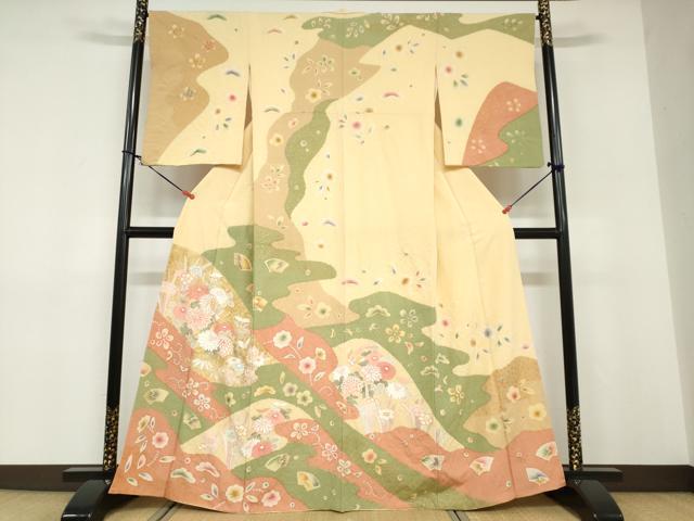 平和屋着物●訪問着　絞り　花蝶文　金彩　正絹　逸品　DABD9203ud｜平和屋