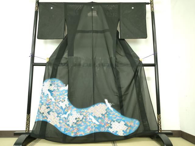 長閑やかさ屋御召しもの＊夏物 黒留袖 絽 飛鶴吉祥花文 暈し染め 洗える御召しもの DABE1388op