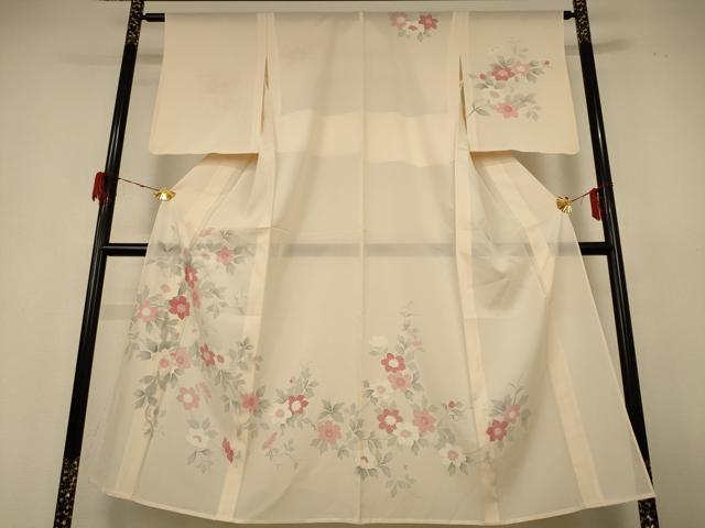 長閑やかさ屋御召しもの＊夏物 短い訪問着 絽 顕花植物文 正絹 珠玉 AABH6489jd